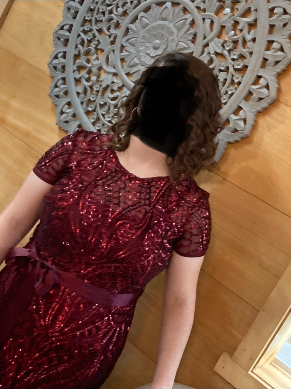 R & M Richards Burgundy Sequin Evening Gown - Picture 3 of 12